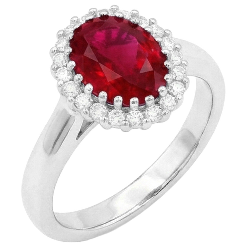 Anello Rubino Rosso Con Diamanti 5.75 Carati Oro Bianco 14K