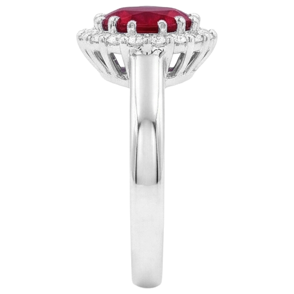 Anello Rubino Rosso Con Diamanti 5.75 Carati Oro Bianco 14K
