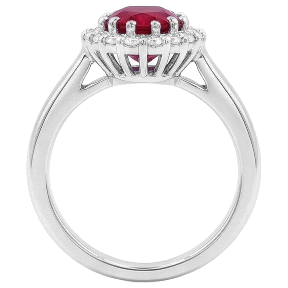 Anello Rubino Rosso Con Diamanti 5.75 Carati Oro Bianco 14K