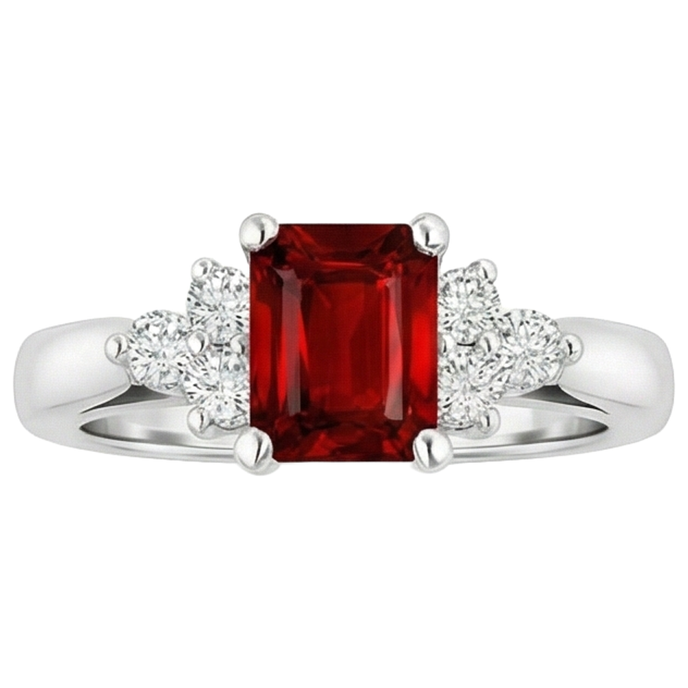 Anello Rubino Rosso E Diamanti 3.40 Carati Oro Bianco 14K