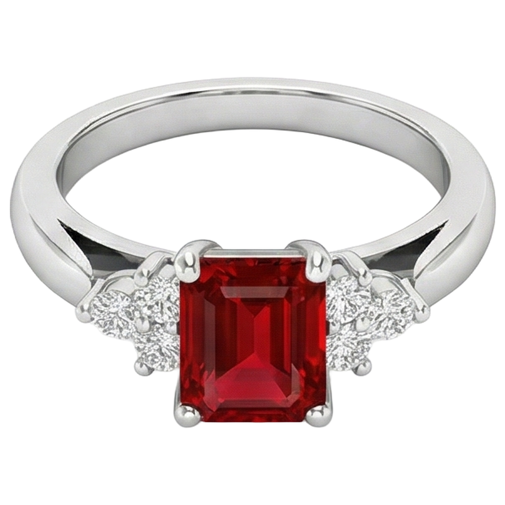 Anello Rubino Rosso E Diamanti 3.40 Carati Oro Bianco 14K