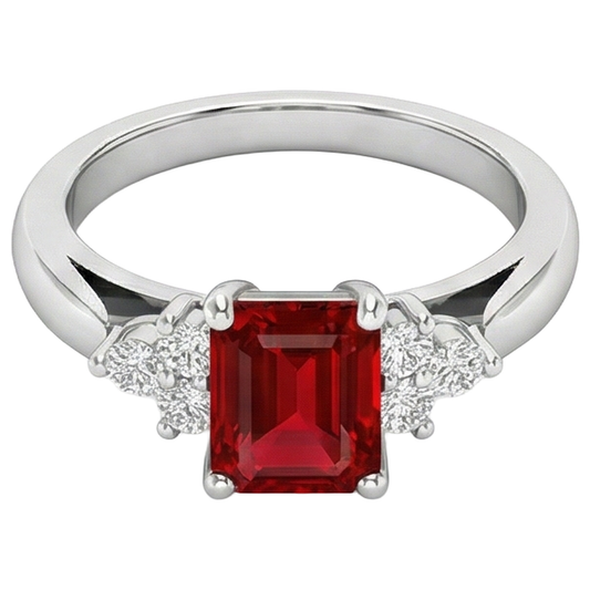 Anello Rubino Rosso E Diamanti 3.40 Carati Oro Bianco 14K