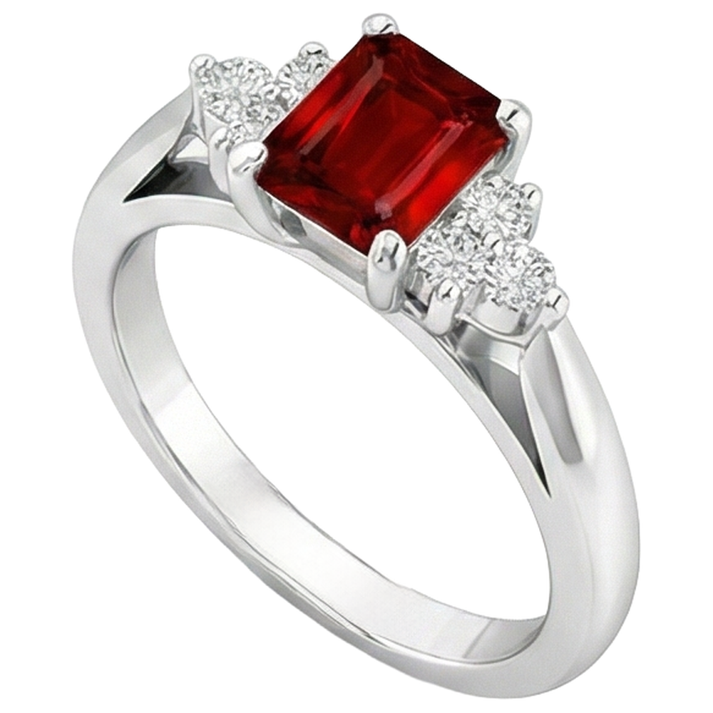 Anello Rubino Rosso E Diamanti 3.40 Carati Oro Bianco 14K