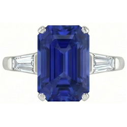 Anello Smeraldo 3 Pietre Zaffiro Srilankan 4.50 Carati Baguette affusolate