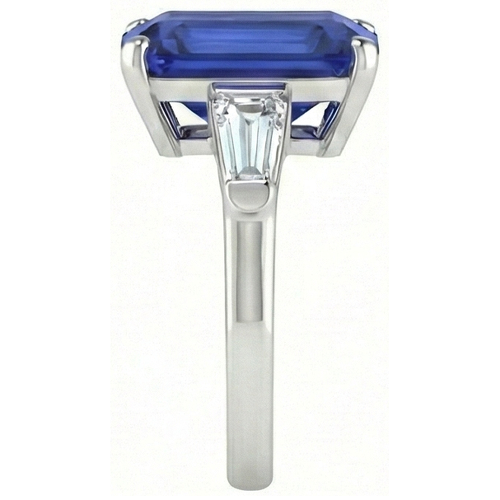 Anello Smeraldo 3 Pietre Zaffiro Srilankan 4.50 Carati Baguette affusolate