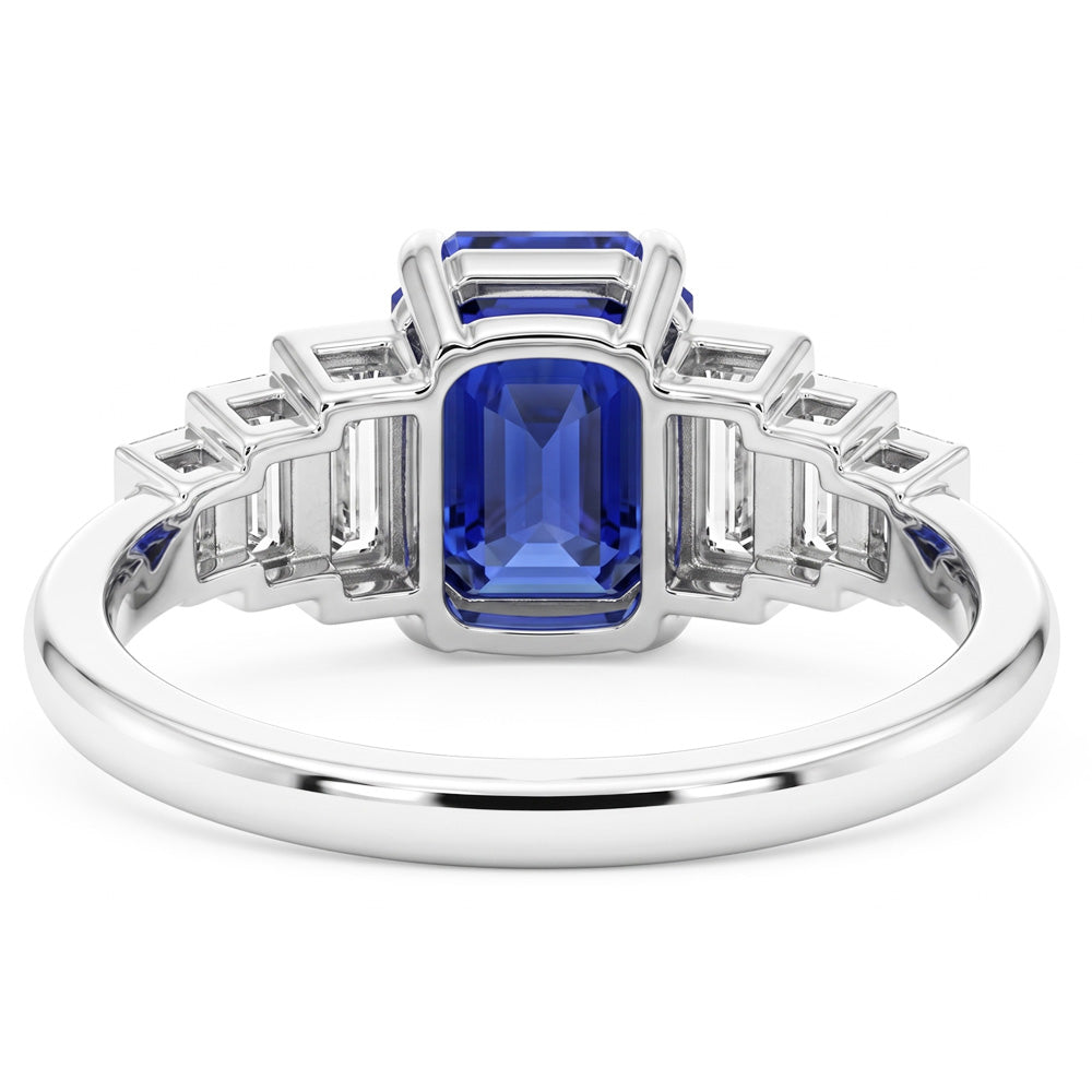 Anello Smeraldo Gemma Zaffiro Ceylon & Diamanti Naturali Autentici ( non creati in laboratorio ) Baguette 2.50 Carati