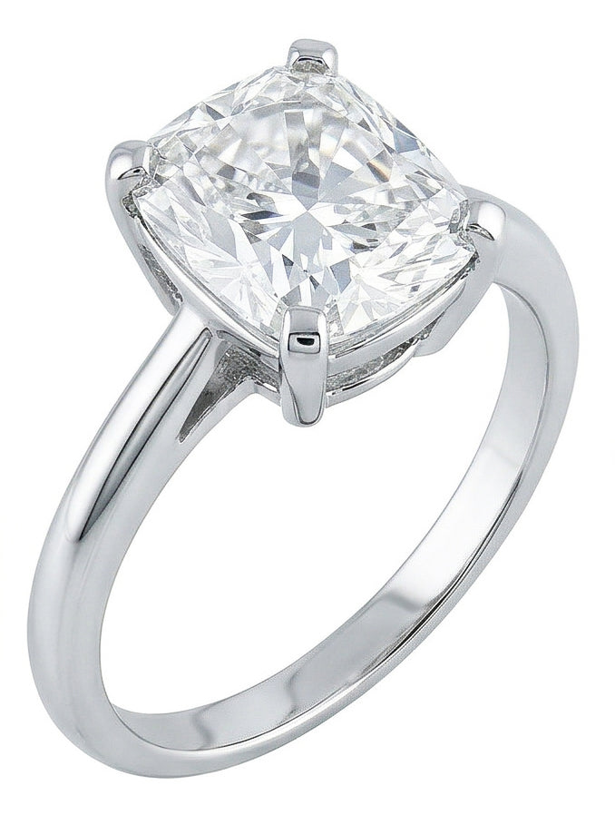 Anello Solitario 3 Carati Con Genuino Diamante Taglio Cuscino Grande