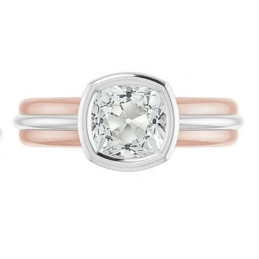 Anello Solitario A Due Toni Cuscino Con Castone Con Naturale Diamanti Naturali Autentici ( non creati in laboratorio ) A Taglio Antico 2,20 Carati