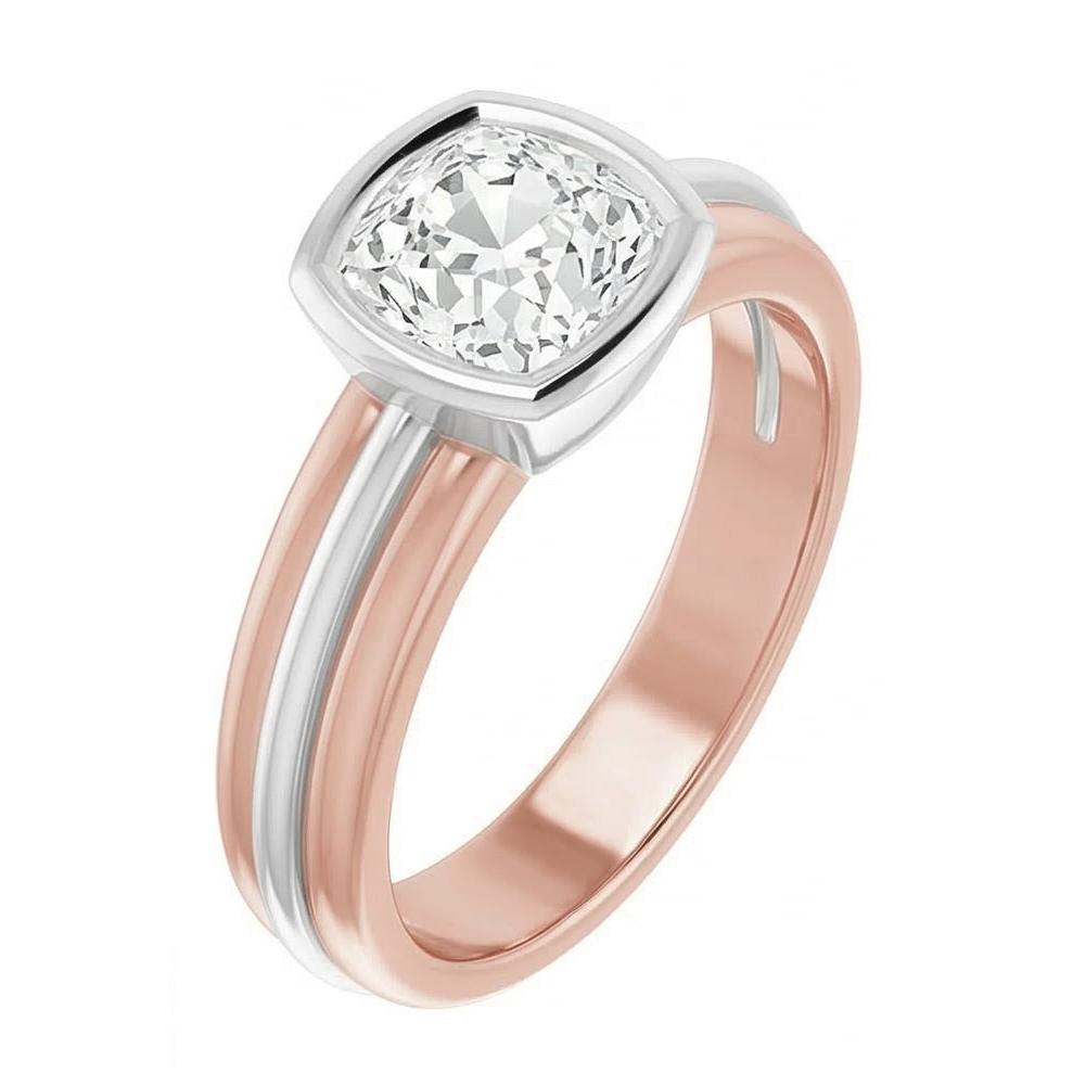 Anello Solitario A Due Toni Cuscino Con Castone Con Naturale Diamanti Naturali Autentici ( non creati in laboratorio ) A Taglio Antico 2,20 Carati