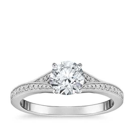Anello Solitario A Taglio Rotondo Da 2.30 Ct Con Genuino Diamanti In Rilievo. Oro Bianco 14K