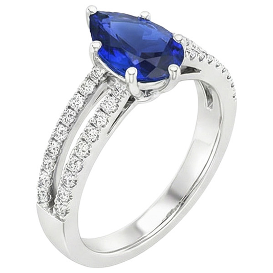 Anello Solitario Accenti Doppio Gambo Zaffiro Blu & Diamanti 4 Carati