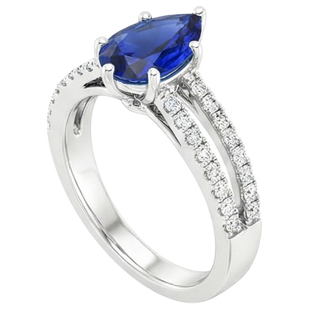 Anello Solitario Accenti Doppio Gambo Zaffiro Blu & Diamanti 4 Carati