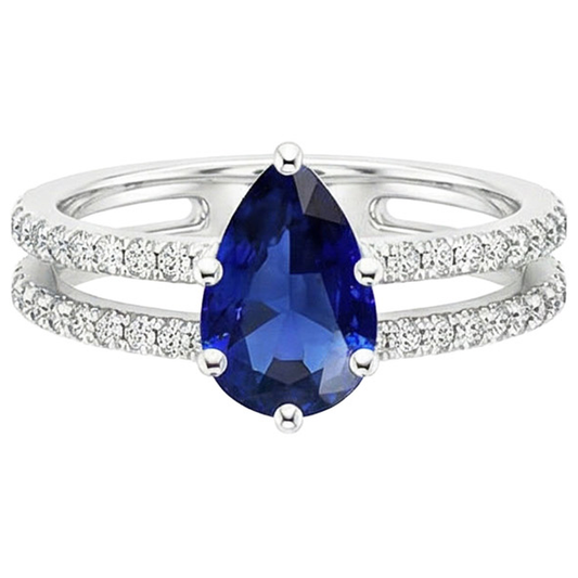 Anello Solitario Accenti Doppio Gambo Zaffiro Blu & Diamanti 4 Carati