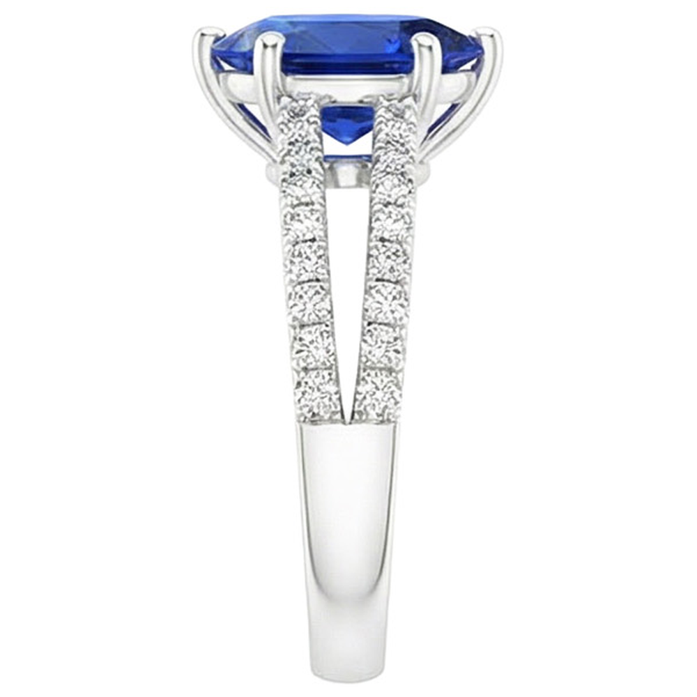 Anello Solitario Accenti Doppio Gambo Zaffiro Blu & Diamanti 4 Carati
