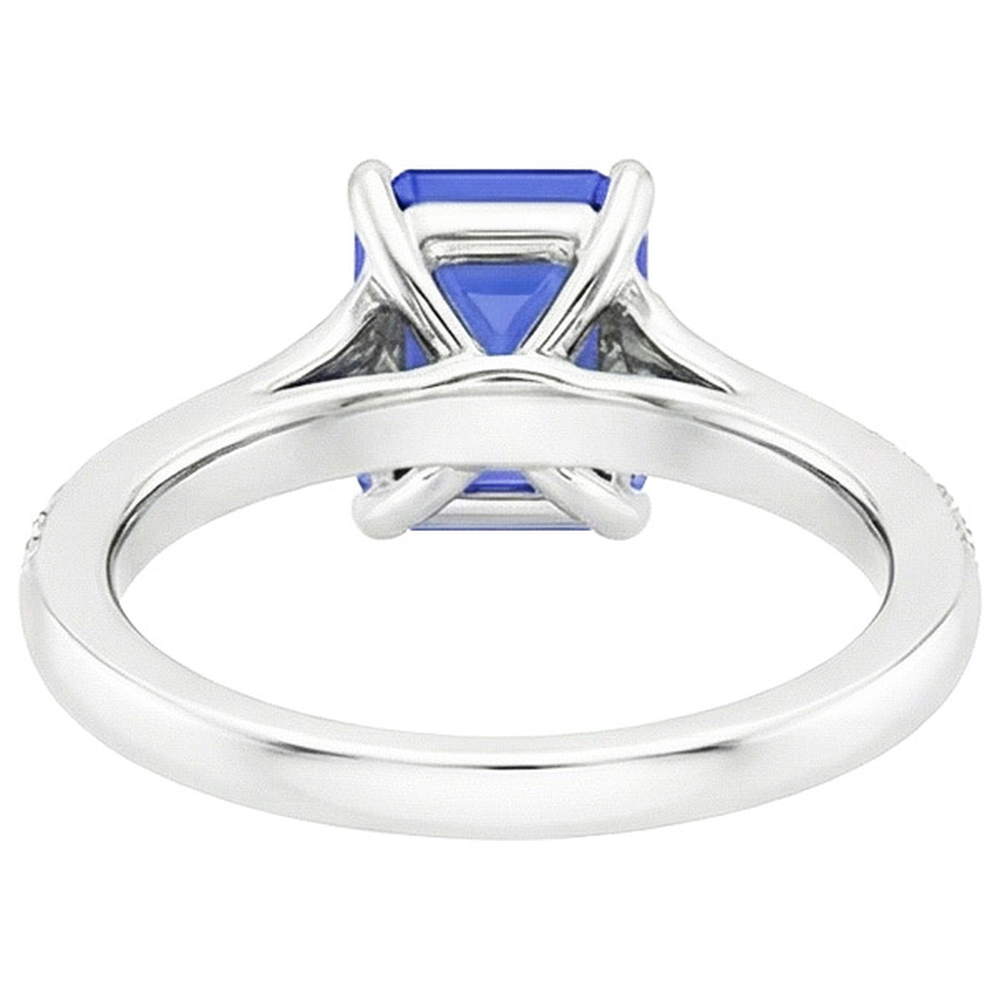 Anello Solitario Accenti Oro Bianco Zaffiro Blu & Diamante 4 Carati