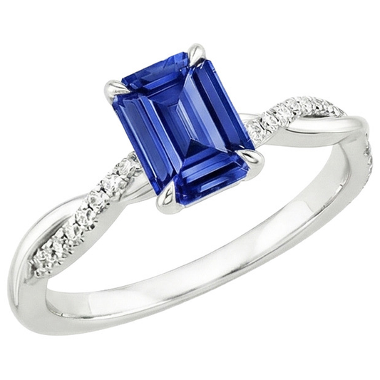 Anello Solitario Accenti Zaffiro Sri Lanka e Diamante 3.50 Carati