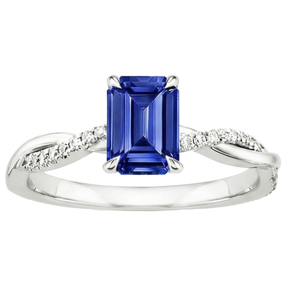 Anello Solitario Accenti Zaffiro Sri Lanka e Diamante 3.50 Carati