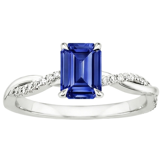 Anello Solitario Accenti Zaffiro Sri Lanka e Diamante 3.50 Carati