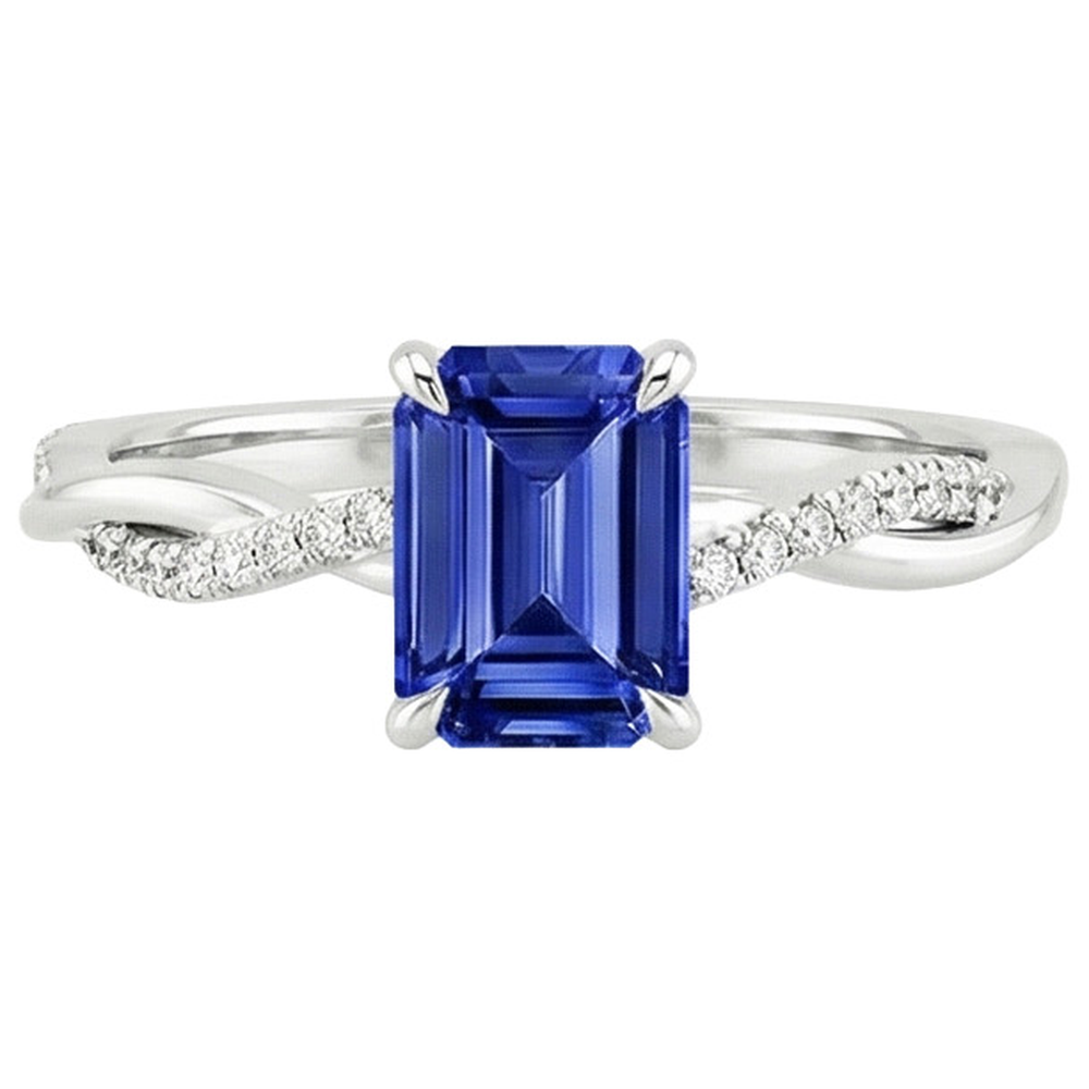Anello Solitario Accenti Zaffiro Sri Lanka e Diamante 3.50 Carati