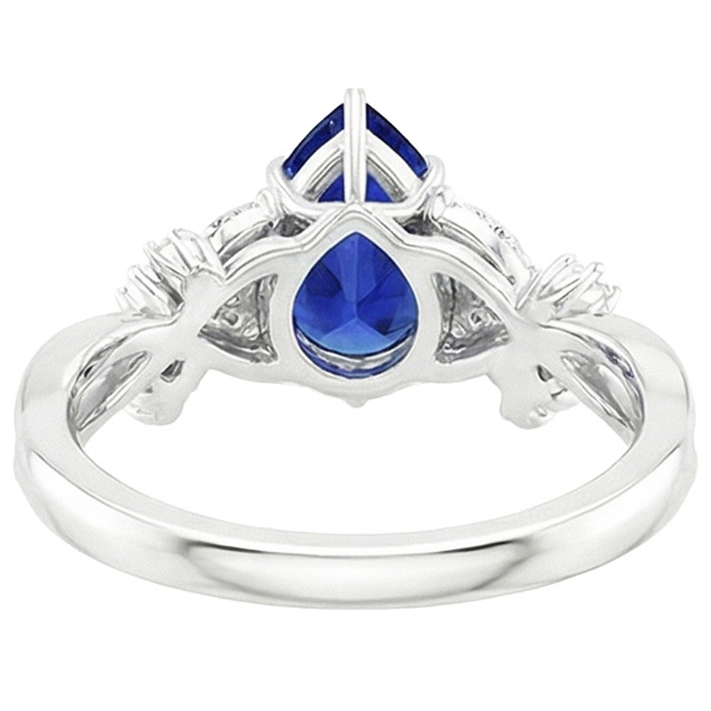Anello Solitario Accents con Zaffiro Blu Pera da 3,75 Carati e Diamanti in Oro Bianco 14 Carati
