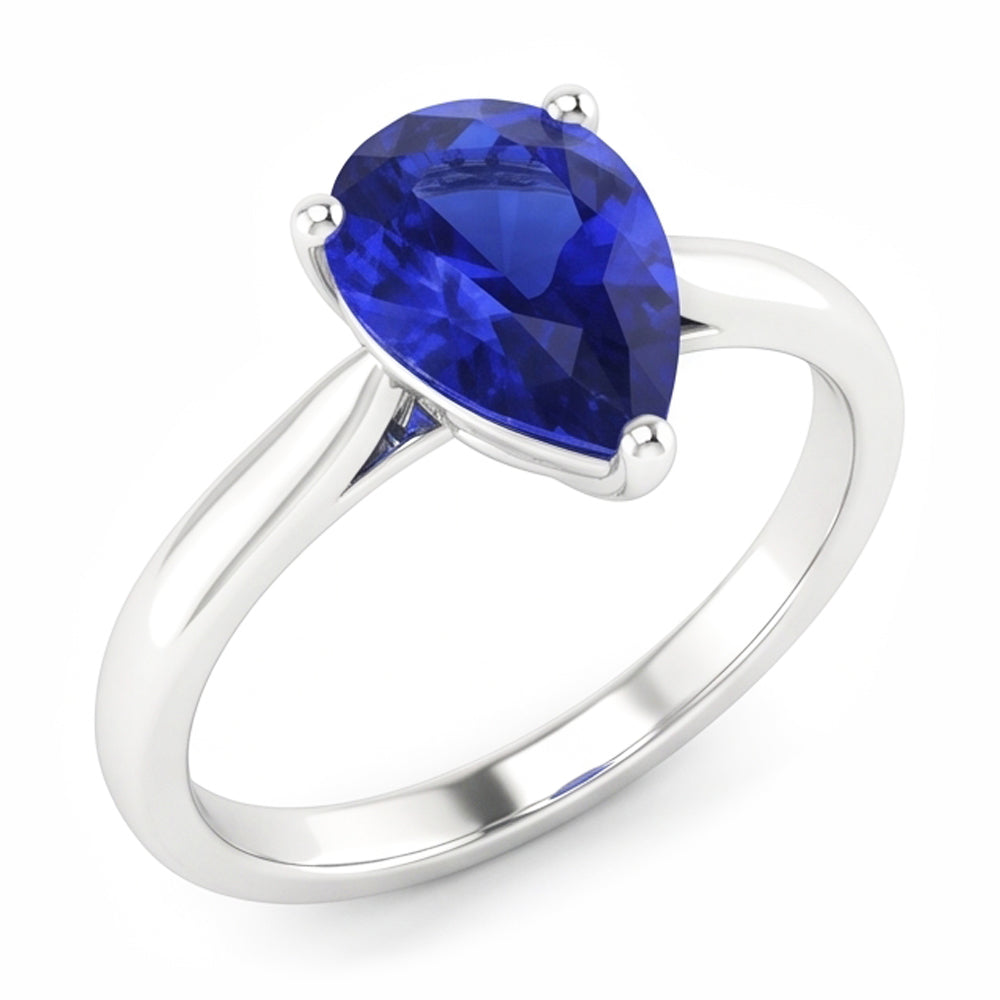 Anello Solitario Anniversario A Forma Di Pera Con Zaffiro Ceylon 2 Carati