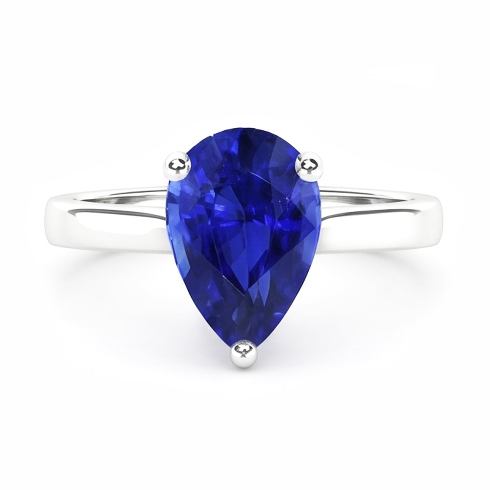 Anello Solitario Anniversario A Forma Di Pera Con Zaffiro Ceylon 2 Carati