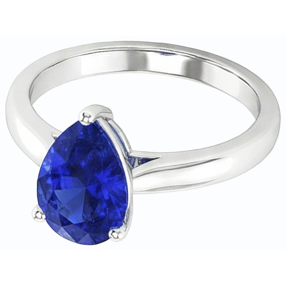 Anello Solitario Anniversario A Forma Di Pera Con Zaffiro Ceylon 2 Carati