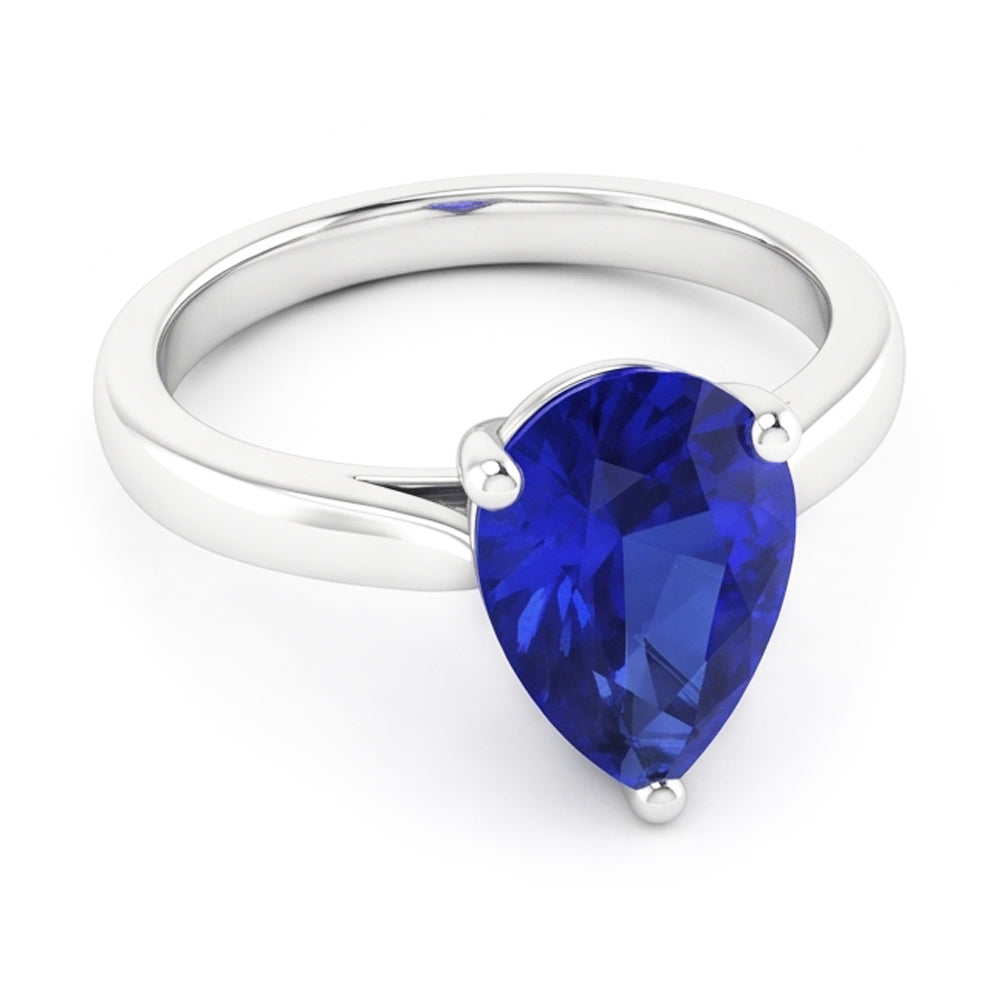 Anello Solitario Anniversario A Forma Di Pera Con Zaffiro Ceylon 2 Carati