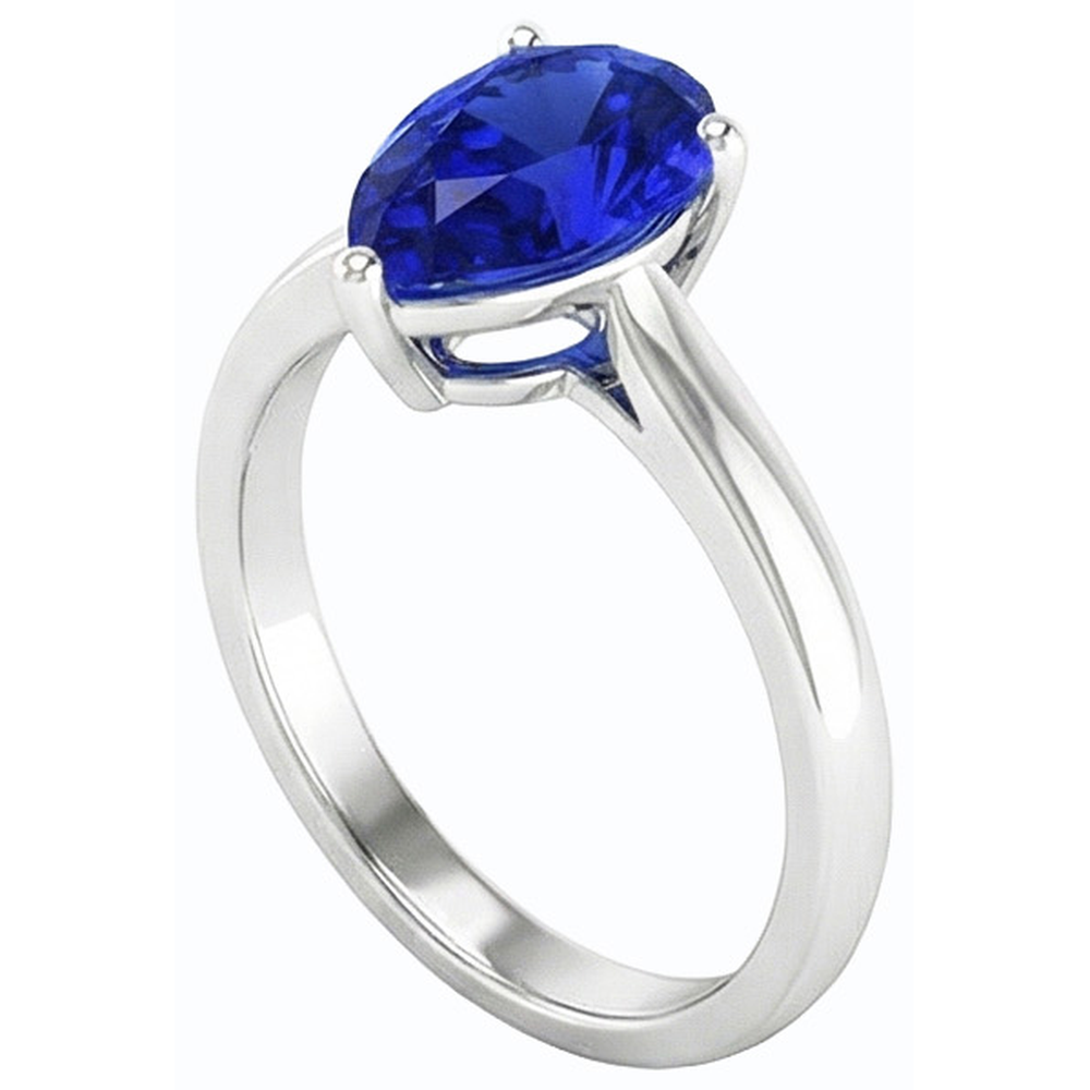 Anello Solitario Anniversario A Forma Di Pera Con Zaffiro Ceylon 2 Carati