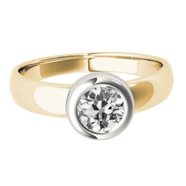 Anello Solitario Bicolore Vecchio Minatore Vero Diamante Naturale Autentico ( non creato in laboratorio ) Bezel Set 1,50 Carati