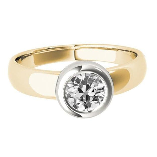 Anello Solitario Bicolore Vecchio Minatore Vero Diamante Naturale Autentico ( non creato in laboratorio ) Bezel Set 1,50 Carati