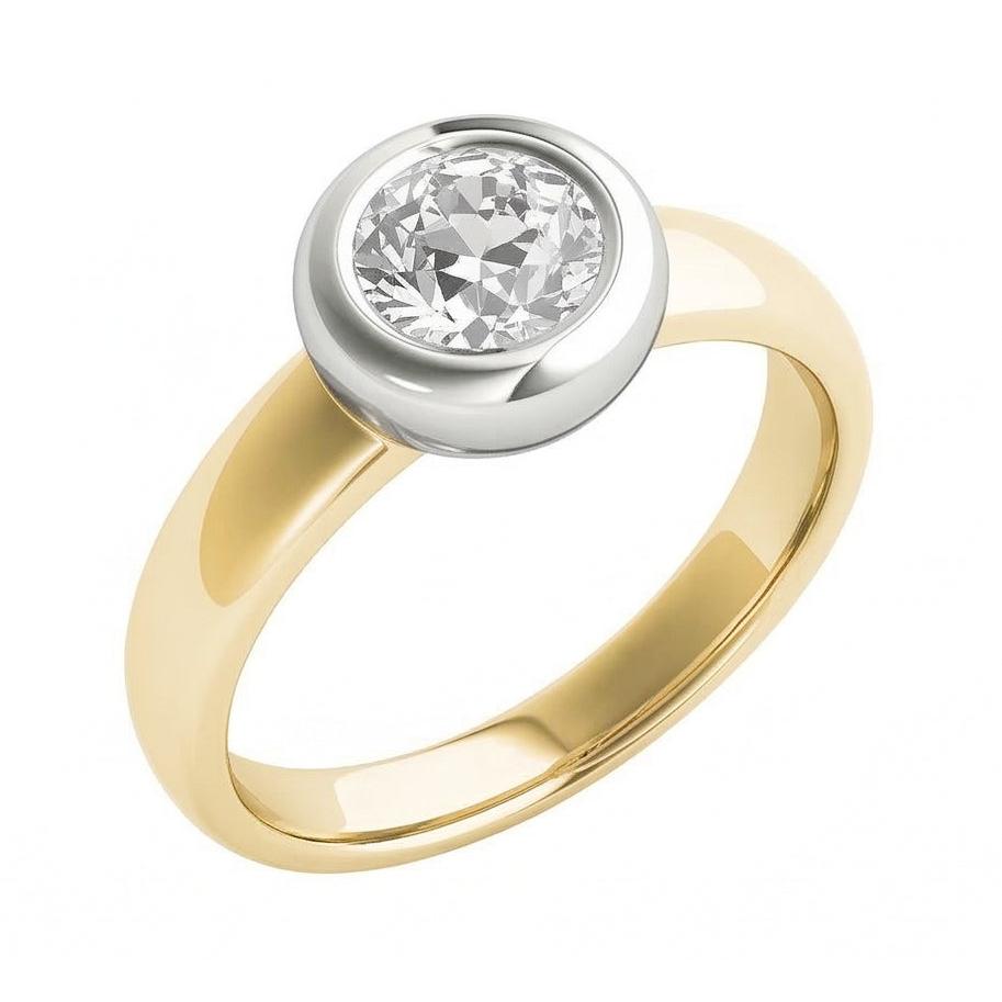 Anello Solitario Bicolore Vecchio Minatore Vero Diamante Naturale Autentico ( non creato in laboratorio ) Bezel Set 1,50 Carati