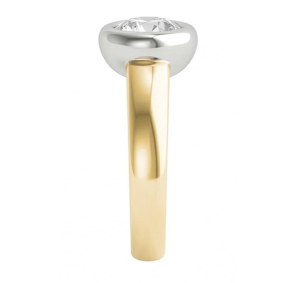 Anello Solitario Bicolore Vecchio Minatore Vero Diamante Naturale Autentico ( non creato in laboratorio ) Bezel Set 1,50 Carati