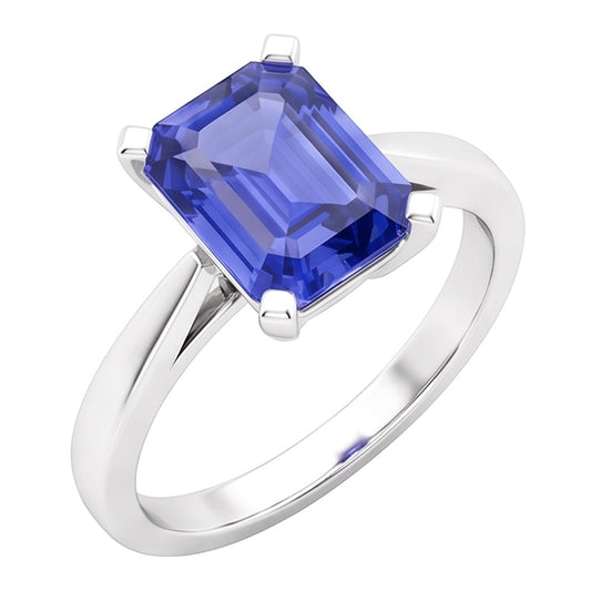 Anello Solitario Cattedrale Zaffiro Smeraldo 2 Carati Incastonatura Ceylon