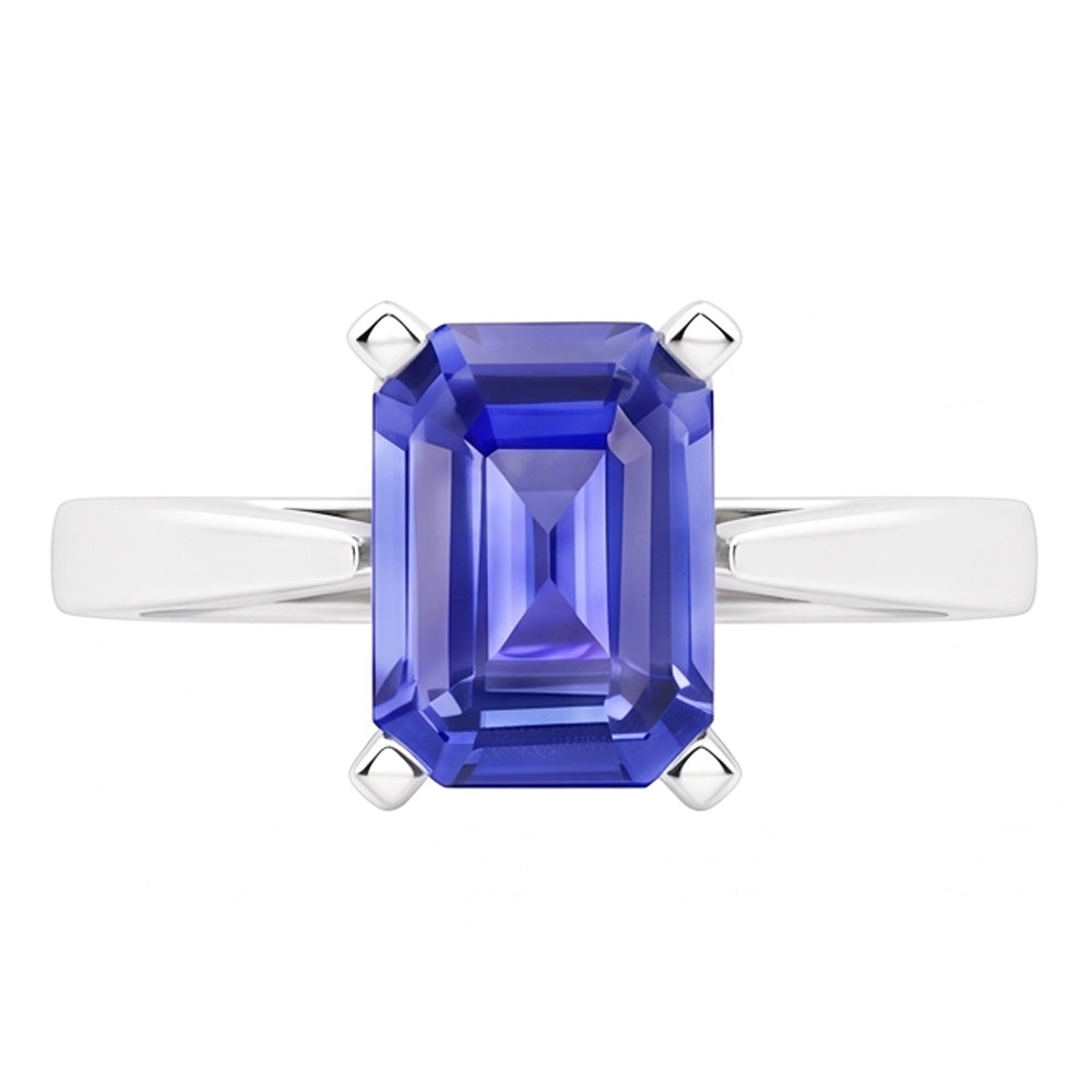Anello Solitario Cattedrale Zaffiro Smeraldo 2 Carati Incastonatura Ceylon