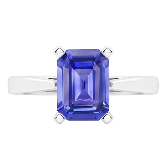 Anello Solitario Cattedrale Zaffiro Smeraldo 2 Carati Incastonatura Ceylon