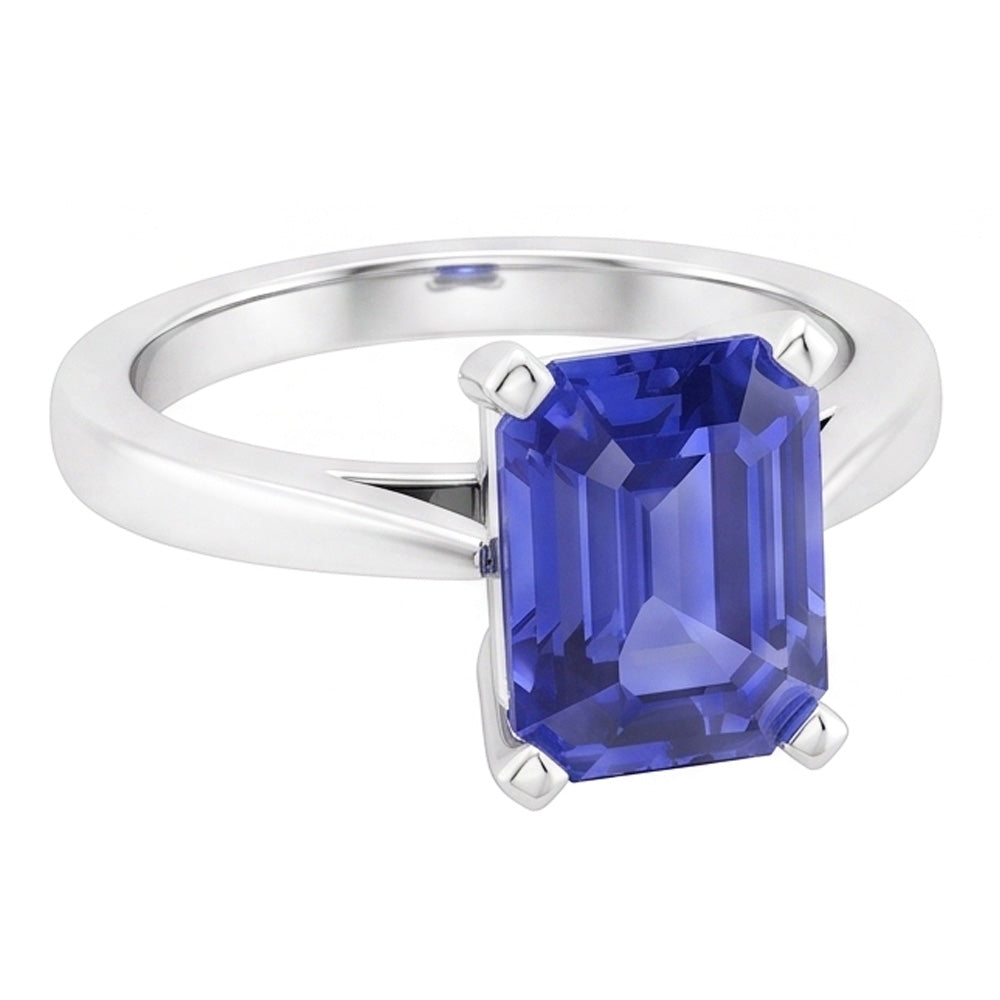 Anello Solitario Cattedrale Zaffiro Smeraldo 2 Carati Incastonatura Ceylon