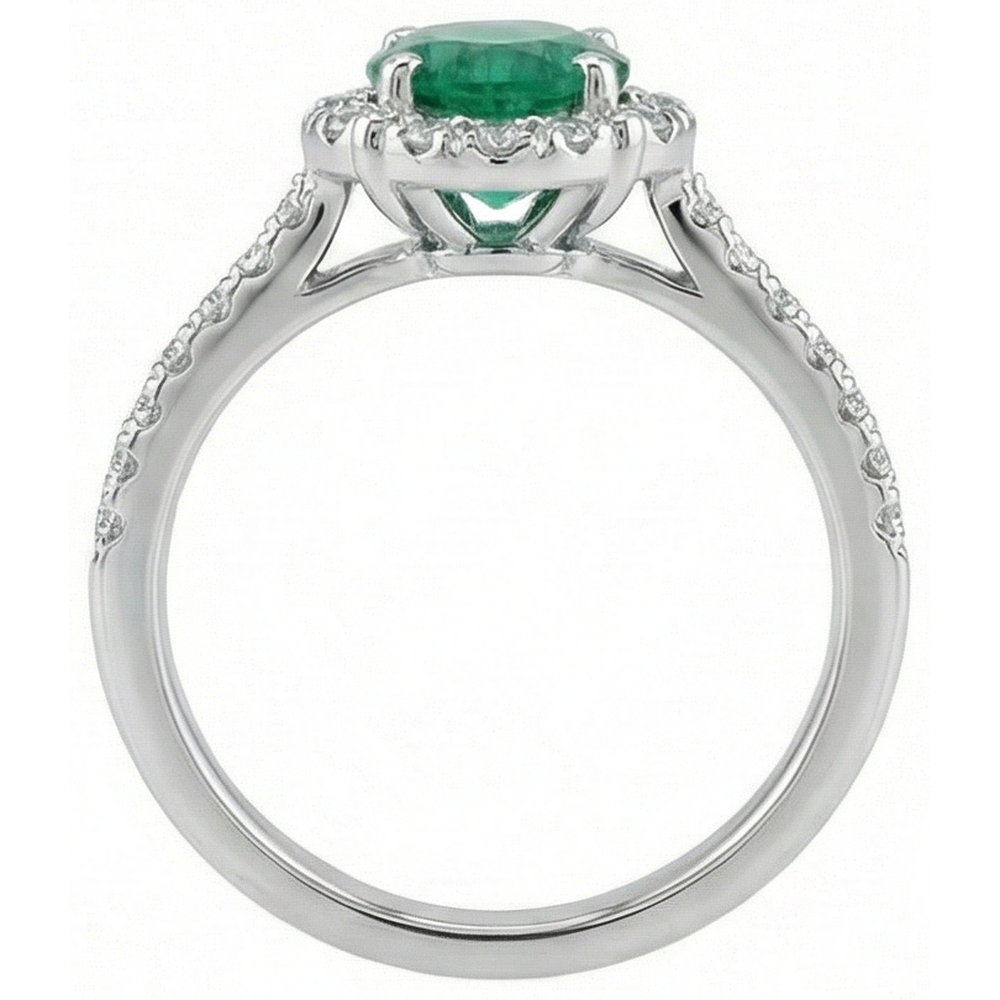 Anello Solitario Con Accenti 3,40 Ct Con Verde Smeraldo E Diamanti Naturali Autentici ( non creati in laboratorio ) Oro Bianco 14K