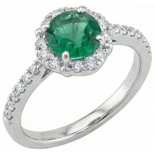 Anello Solitario Con Accenti 3,40 Ct Con Verde Smeraldo E Diamanti Naturali Autentici ( non creati in laboratorio ) Oro Bianco 14K