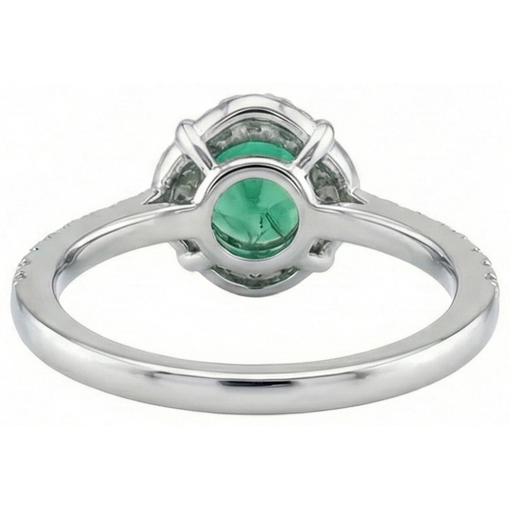 Anello Solitario Con Accenti 3,40 Ct Con Verde Smeraldo E Diamanti Naturali Autentici ( non creati in laboratorio ) Oro Bianco 14K