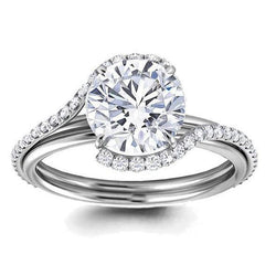 Anello Solitario Con Accenti 5 Carati Naturale Diamanti Taglio Rotondo Oro Bianco 14K