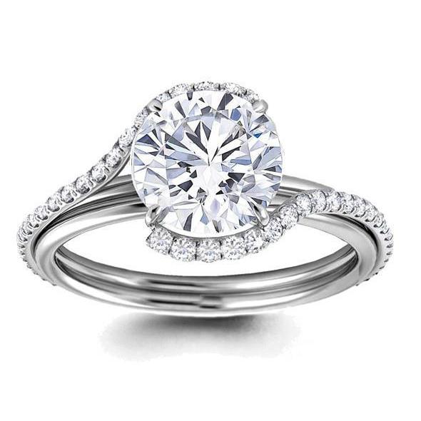 Anello Solitario Con Accenti 5 Carati Naturale Diamanti Taglio Rotondo Oro Bianco 14K