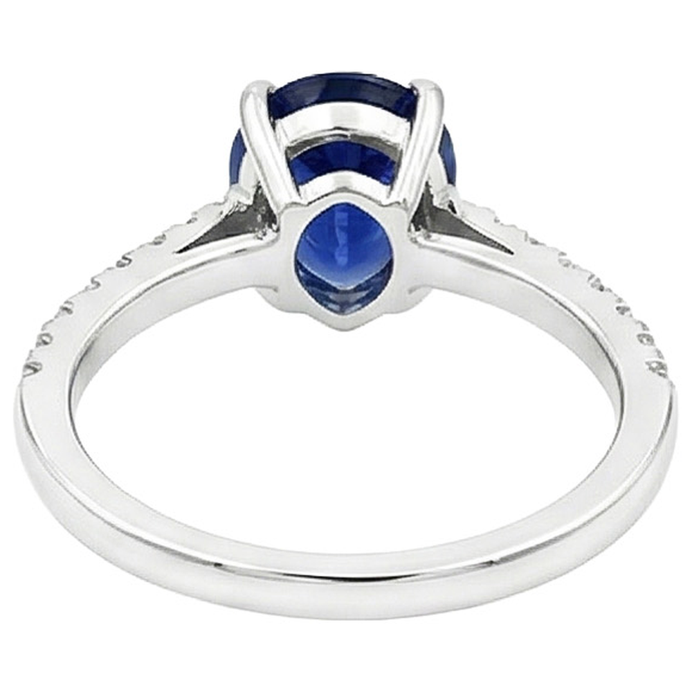 Anello Solitario Con Accenti Diamante Naturale Autentico ( non creato in laboratorio ) Zaffiro Sri Lanka 2.50 Carati