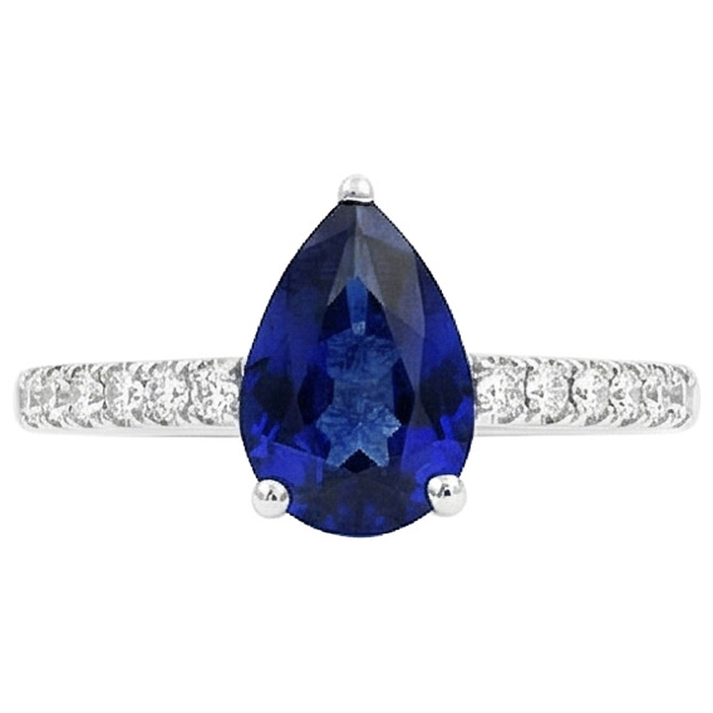 Anello Solitario Con Accenti Diamante Naturale Autentico ( non creato in laboratorio ) Zaffiro Sri Lanka 2.50 Carati