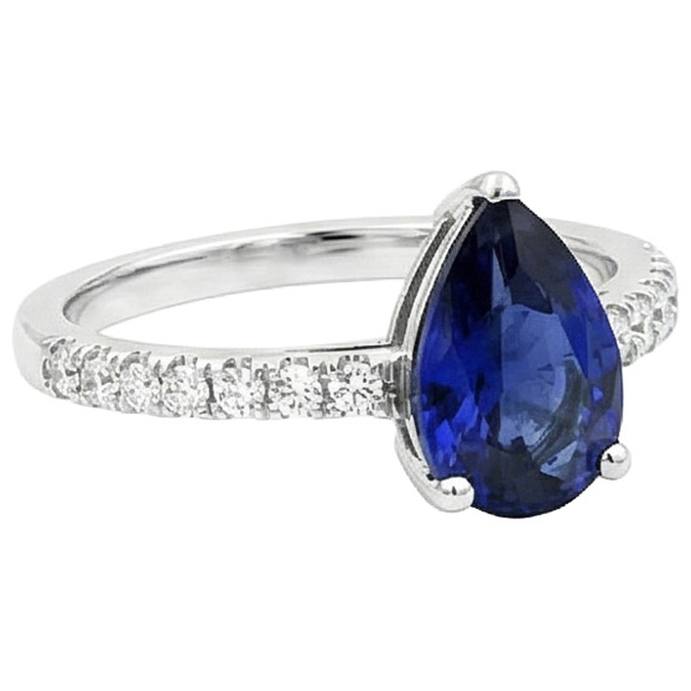 Anello Solitario Con Accenti Diamante Naturale Autentico ( non creato in laboratorio ) Zaffiro Sri Lanka 2.50 Carati