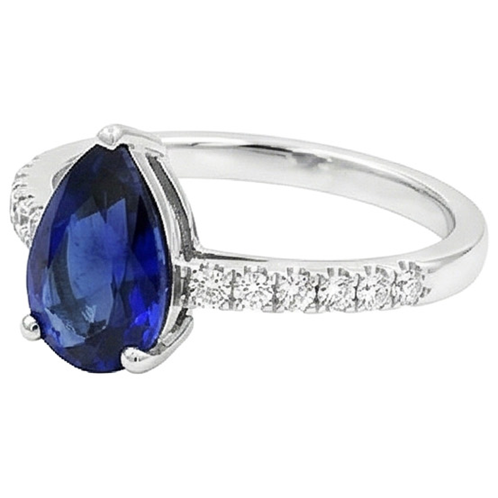Anello Solitario Con Accenti Diamante Naturale Autentico ( non creato in laboratorio ) Zaffiro Sri Lanka 2.50 Carati