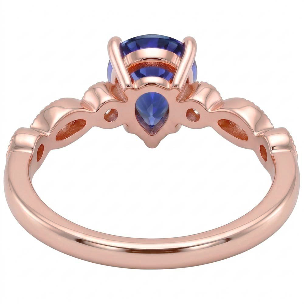 Anello Solitario Con Accenti Pera Zaffiro Blu & Diamanti 3.50 Carati