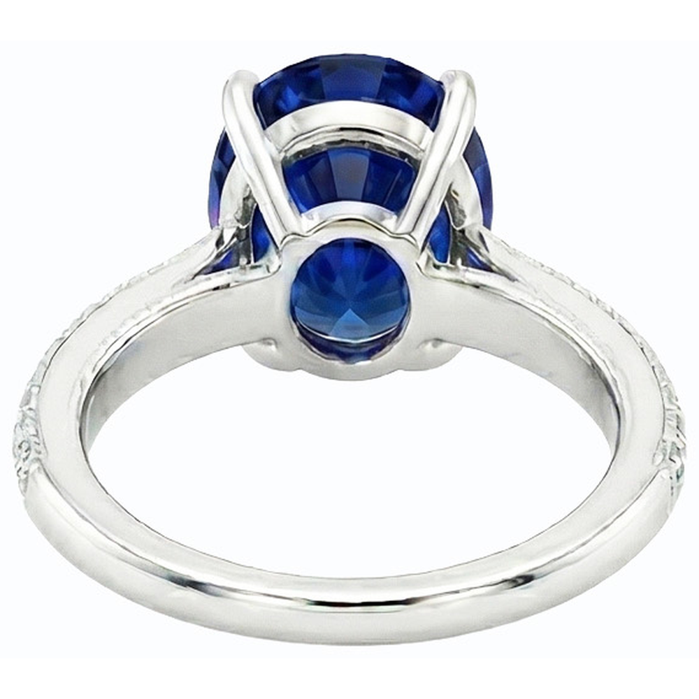 Anello Solitario Con Accenti Zaffiro Blu Ovale & Diamanti Naturali Autentici ( non creati in laboratorio ) 4.50 Carati