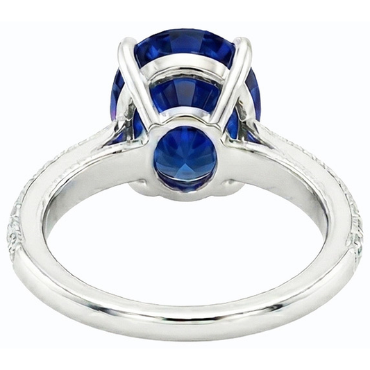 Anello Solitario Con Accenti Zaffiro Blu Ovale & Diamanti Naturali Autentici ( non creati in laboratorio ) 4.50 Carati