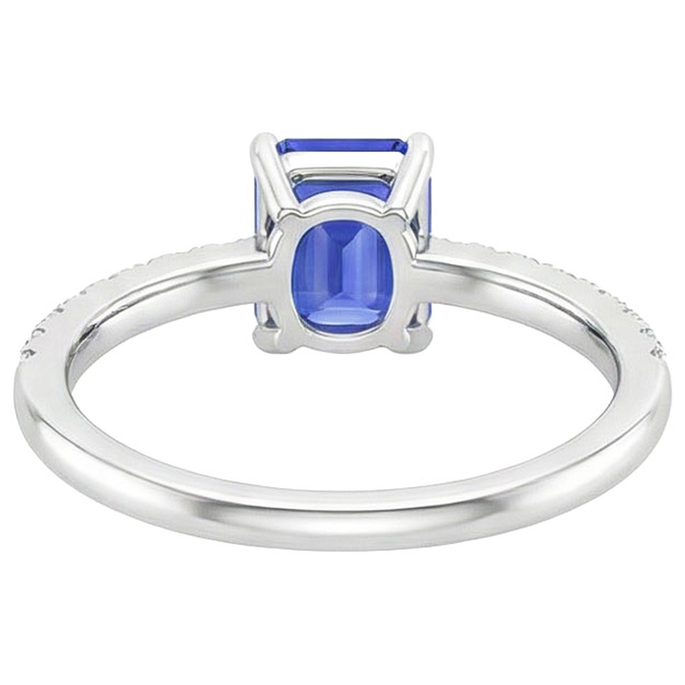 Anello Solitario Con Accenti Zaffiro Blu Smeraldo & Diamanti 4 Carati